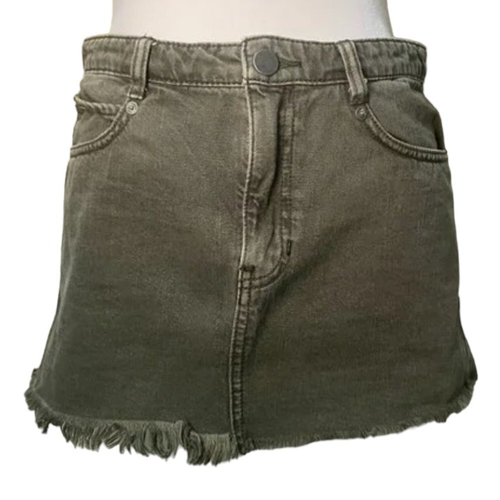 FREE PEOPLE Grey Green Denim Raw Edge Jean Mini Skirt - size 0
